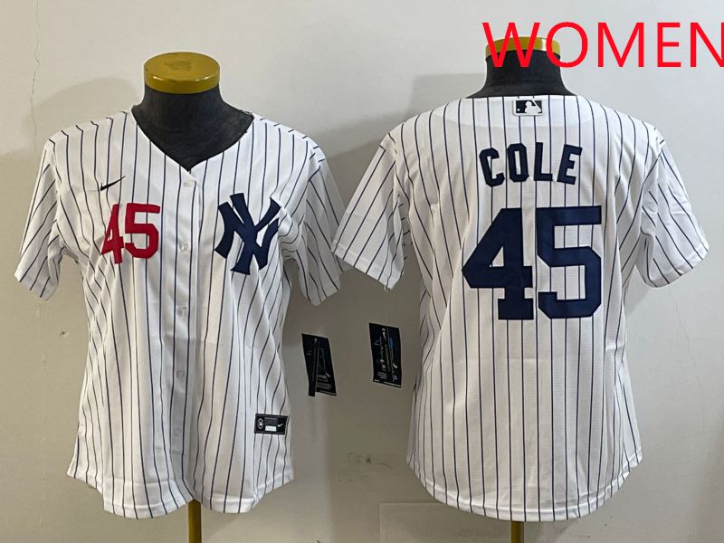 Women New York Yankees #45 Cole White Stripe Game 2025 Nike MLB Jersey style 6->women mlb jersey->Women Jersey